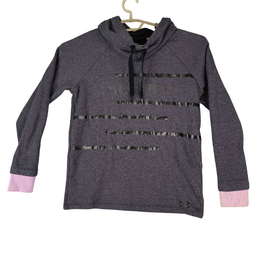 Under Armour Womens XS Loose Fit Threadborne Gray Black Stripe Pink‎ Cuffs UA